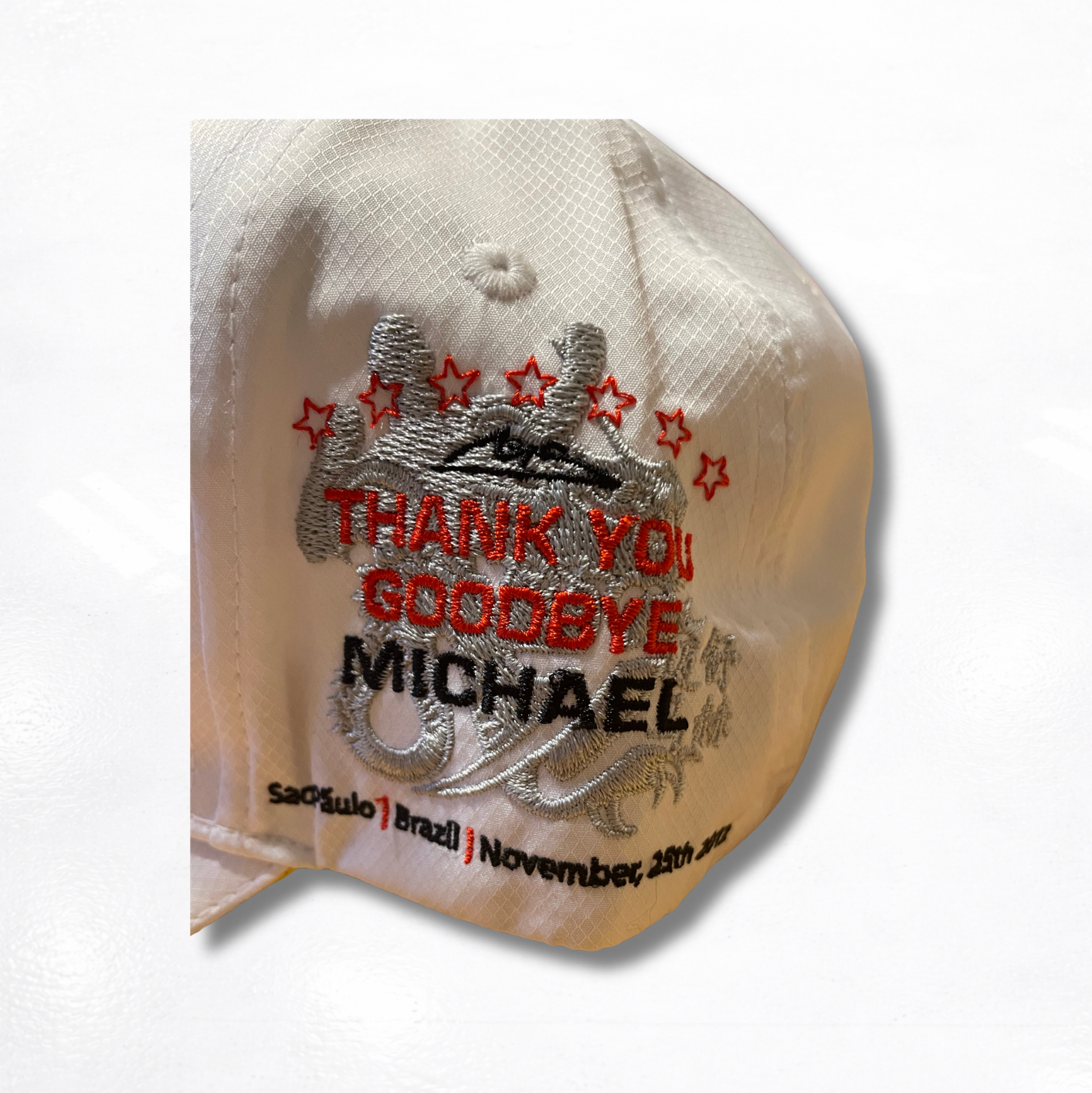 Michael Schumacher's Personal Cap - Mercedes 2012 "Thank You GoodBye Michael" - Signed